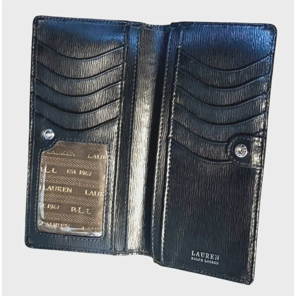 Lauren Ralph Lauren Sloan Street Slim Bifold Wallet Black Snap Close Zipper Logo